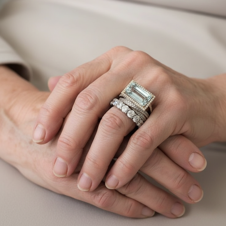 Vintage set prstenova od srebra s staklenim tirkizom