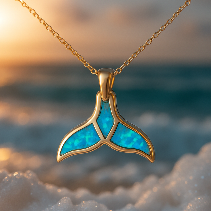 Zlatna narukvica s repom dupina i plavim opalom